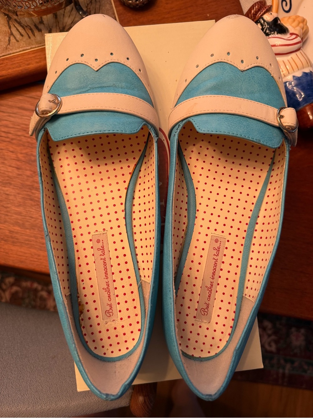 Women's Two-Tone Blue and Cream Mary Jane Flats - Retro Style